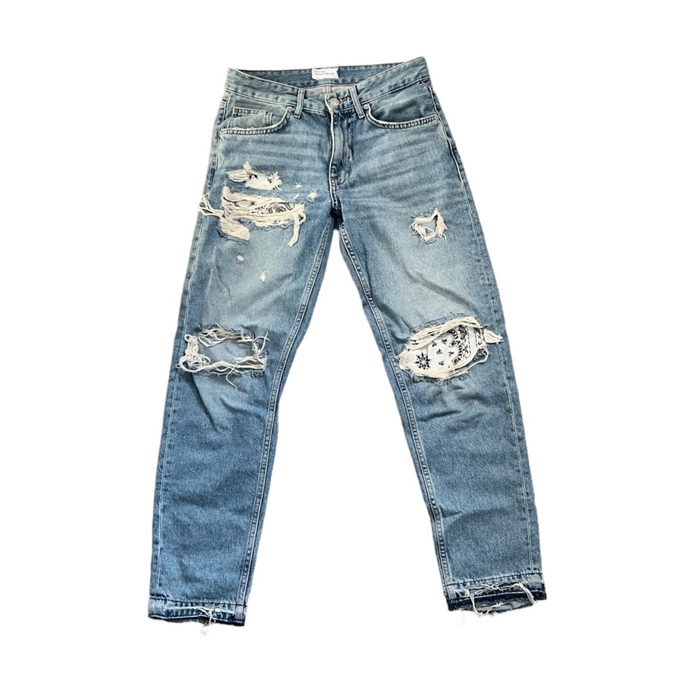 bershka distressed bandanna denim jeans